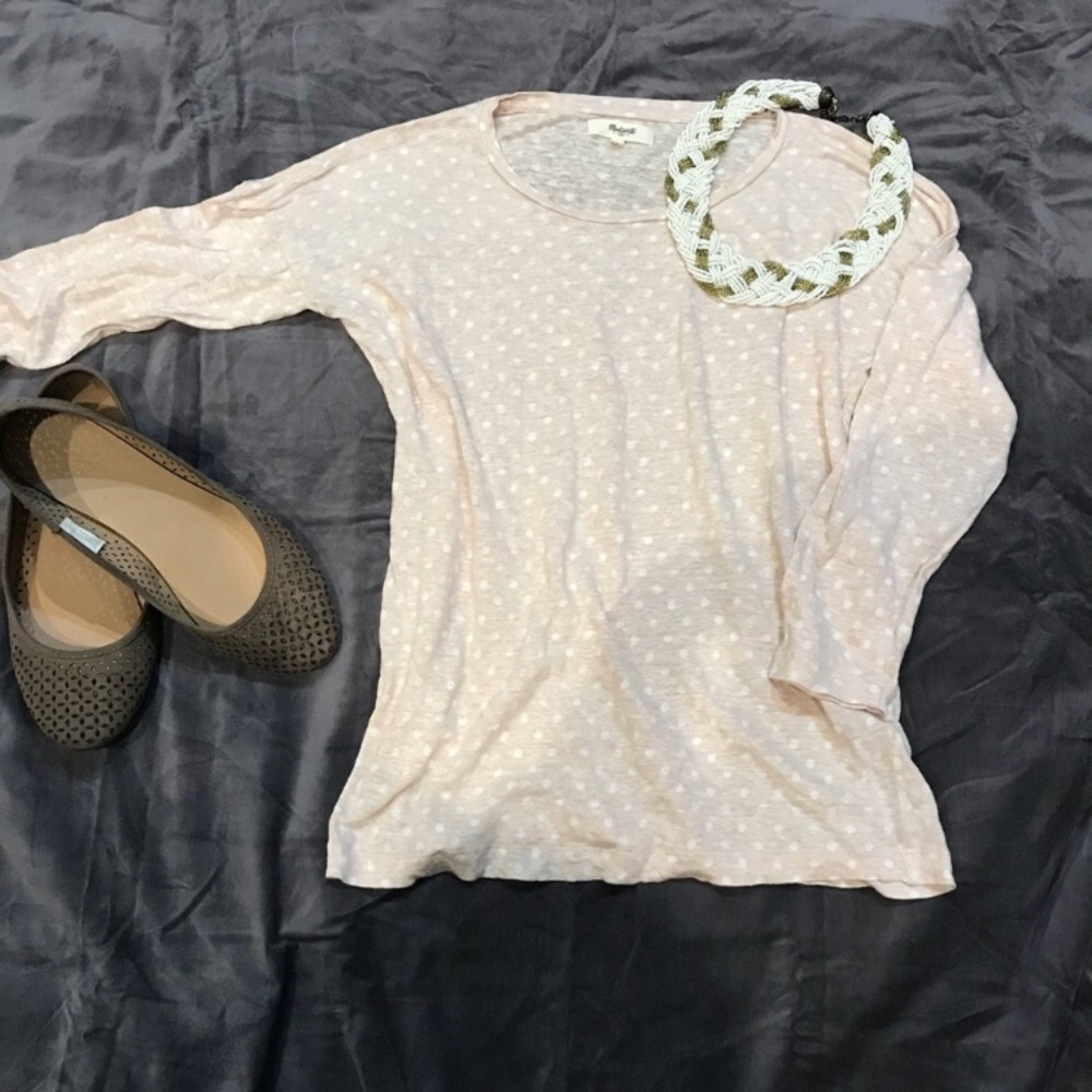 Madewell 100% linen tee light pink dots women’s Sm - Picture 3 of 8